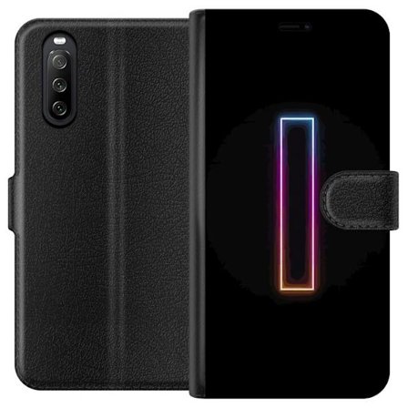 Kompatibel Tegnebogsetui til Sony Sony Xperia 10 III Minimalistisk neonbogstav I i regnbuefarver mod mørk baggrund