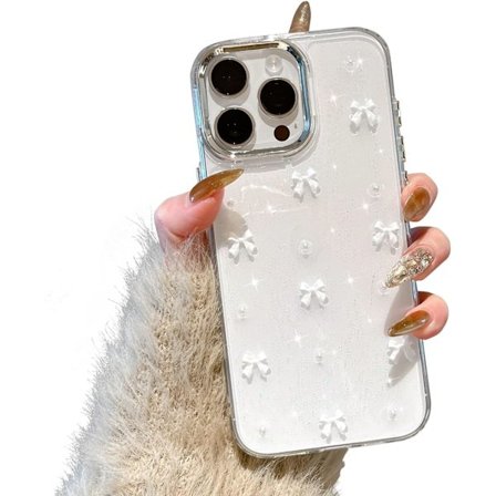 Cover til iPhone 14 Pro Max, Bling Glitter 3D Roset Telefoncover Sødt Glitrende Krystalklart Roset Slim Blødt Holdbart Beskyttende Cover Whit