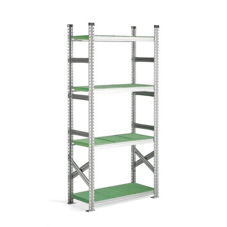 Galvanised food shelving TRANSFORM, basic unit, 1972x900x400 mm, green