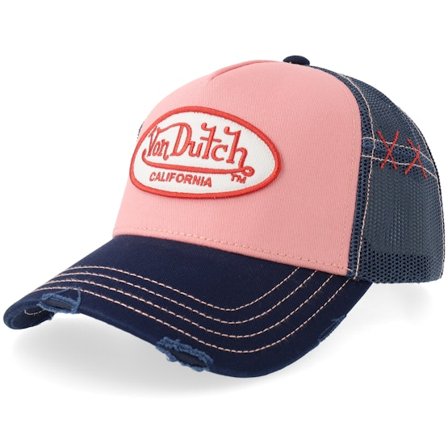 Von Dutch - Rose trucker Casquette - Distressed Oval Patch Pink/Navy A-frame Trucker @ Hatstore