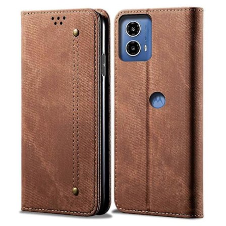 Motorola Edge 50 Fusion 5G -puhelimen kotelo, farkkukangaskuvioinen nahkainen magneettisuljettava puhelinkotelo (FMY)