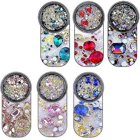 6 Bokser Neglekunst Strassdiamanter Perler Blandet Størrelse