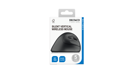 Deltaco Silent Wireless Vertical mouse, 4 buttons, 1000-1600 DPI