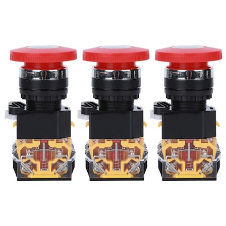 3 stk. Nødstop Trykknap Tænd Sluk Industrielt Tilbehør Teknisk Plast 440V 10A 22mm