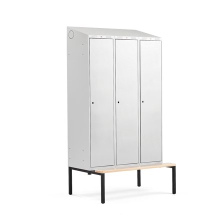Kleiderspind CLASSIC mit Sitzbank, 3 Module, 2290 x 1200 x 550 mm, grau