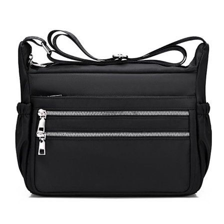 Svart dame skuldertaske, multi lomme casual messenger bag, ny