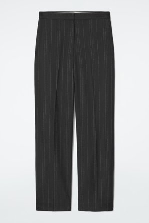COS Women's Relaxed Pinstriped Barrel Leg Trousers in Black