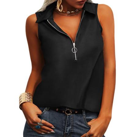 Ärmlösa Linne För Kvinnor T-shirts Med Dragkedja Framtill