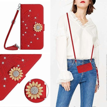 Deksel til Motorola Edge 30 Fusion Solsikkelær Justerbart Lommebokdeksel Crossbody-snor Halsrem Kompatibel med Motorola Edge 30 Fusion