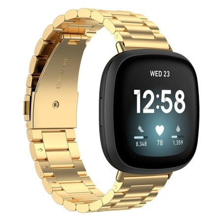 Fitbit Sense 2 / Versa 4 urrem med tre perler i rustfrit stål - Lysende Guld