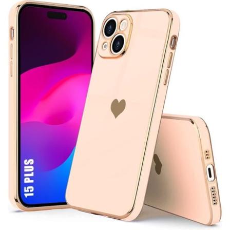 Fodral till iPhone 15 Plus - Stötsäkert, skyddande hjärtamönster Slim Lättvikt - Rosa