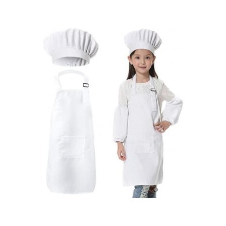 Barn Kock Antrekk Forkle Sett Kockhatt Ermer Forkle