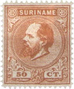 Suriname - 50 ct oranjebruin Koning Willem III (nr. 13, ongebruikt)