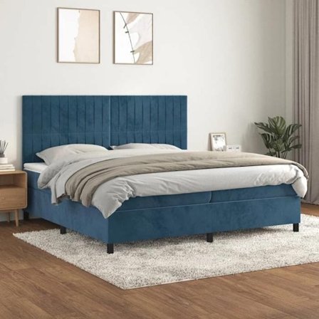 Maison Exclusive - Sengebund med lameller og madras Mørkeblå 200x200cm Velour