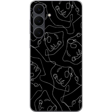 Kompatibelt Mobilskal till Samsung Samsung Galaxy S25 FE abstrakta ansikten linjekonst i vitt på mörk bakgrund modern minimalistisk design med konst