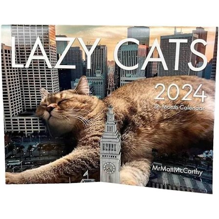 Kattekalender 2024, Lazy Cat Kalender 2024, Søde Katte Vægkalender 2024, Sjove Månedskalendere, Gave Til Katteelskere