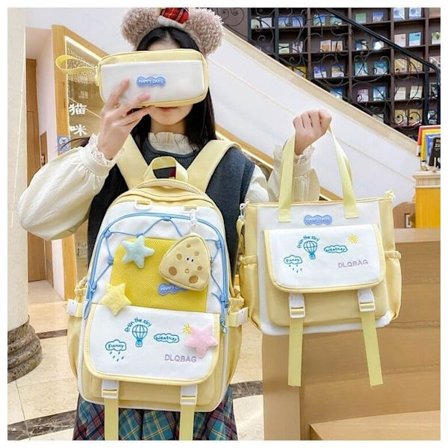 4-Pakks Ryggsekk for Jenter med Tote Bag, Penal og Hodetelefonveske, Søt Skolesekk for Barn, Ungdomsskole og Videregående Skole_TF_TF