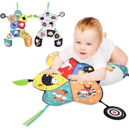 1 Tummy Time Pude, ammepude med tyggelegetøj og spejl-legetøj til sikker og sjov mavetid, styrker muskler, egnet til babyer