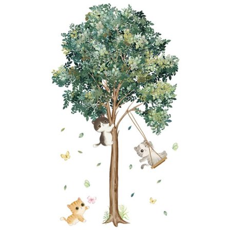 1 st Cats Tree Väggklistermärke, Avtagbar Trä Väggklistermärke, DIY Konst