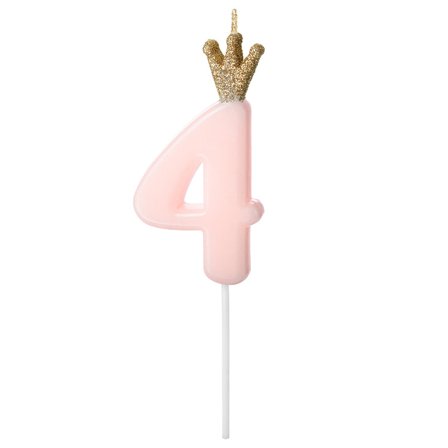 Tårtljus Siffra Rosa Krona "0-9" Siffra 4