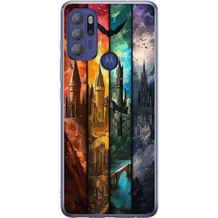 Kompatibel Mobilcover til Motorola Motorola Moto G60S Fire magiske slotte i forskellige elementfarver, episk fantasykunst med ild vand luft og mørke
