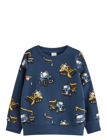 Sweatshirt Working Vehicle Aop Tops Sweat-shirts & Hoodies Sweat-shirts Navy Lindex
