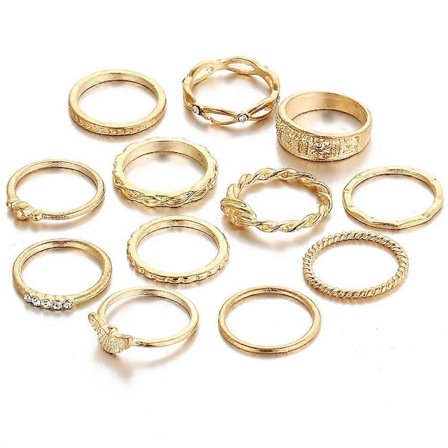 12 st Retro Vridna Utskurna Knogfingerringar Strass Ring Set Smycken