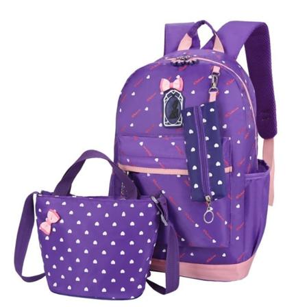 Student Barn Ryggsäck Toddler Skolväska Tredelad Set Dam Preppy Söt Offload Purple