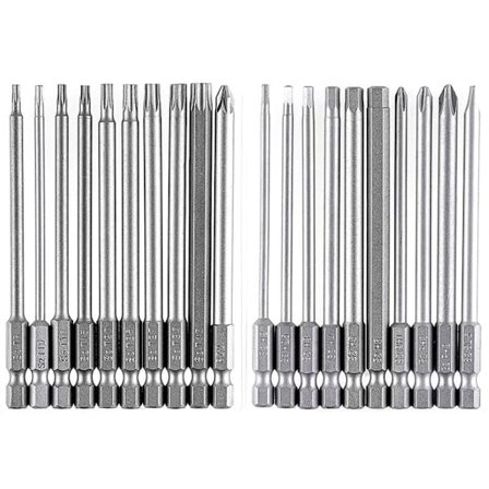 Lange biter, magnetiske biter 20 stykker 100mm serie, T8-T40 Torx bit, H2-H6 Hex bit, PH1 PH2, PZ2, slisset bit, 1/4 tommers sekskant