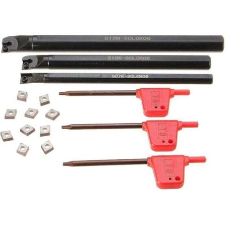 3 stk. dreieverktøysett for metall S07K/ S10K/ S12M-SCLCR06 Borebommer 10 stk. CCMT0602 Karbidinnsatser 3 stk. Plum-nøkler