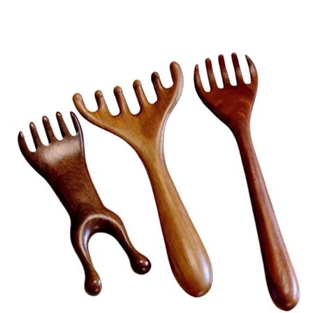 Sæt med 3 stk. træ hovedbundsmassagekam sandeltræ massageværktøj til naturligt hår bred træ Gua Sha kam afslapper og plejer håret