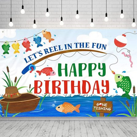 Gone Fishing Bakgrund Födelsedagsfest Dekoration Låt Oss Rulla In The Fun Grattis På Födelsedagen Banner För Fotografi Bakgrund Födelsedagstårta 