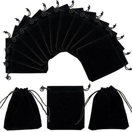 50 Pakk Fløyelsposer med Snøring, Sorte Smykkeposer 3.9x 4