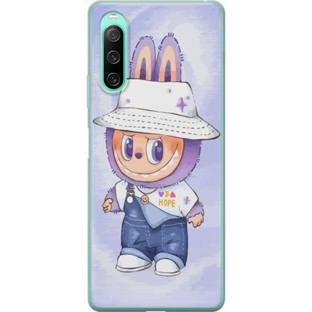 Kompatibelt Mobilskal till Sony Xperia 10 IV Tecknad lila kaninfigur med hatt och hängselbyxor, stora ögon och lekfull barnillustration i mild paste