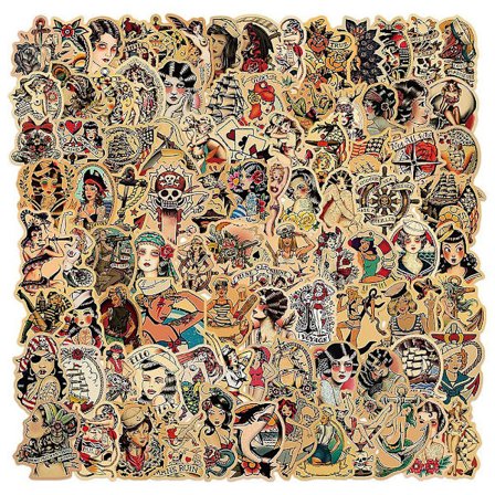 GHYT Vintage Stickers, Retro Sailor Sticker Pack til voksne 100stk, Vinyl Vandtætte Retro Pinup Girl Tilbud til Laptop Vandflaske Hydro Flask Bil Mo