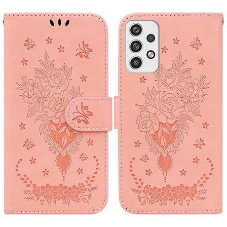 Etui til Samsung Galaxy A23 5g Cover Coque Sommerfugl og Rose Magnetisk Tegnebog Pu Premium Læder Flip Kort Holder Telefon Etui - Gul