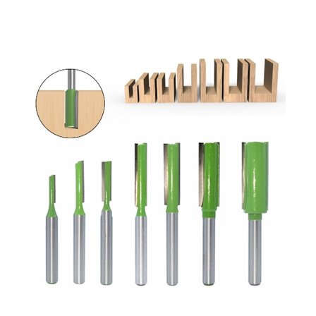 7-delt grønt lige fræsersæt - Tungsten Carbid træbearbejdningsværktøj