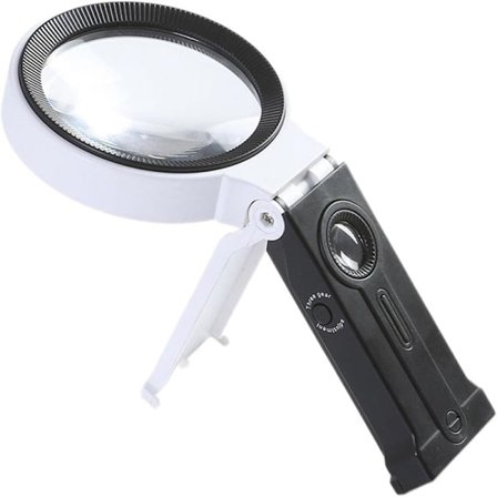 Senioriystävällinen LED-suurennuslasi säädettävällä kirkkaudella, kokoontaitettava 90 mm, 5X 25X