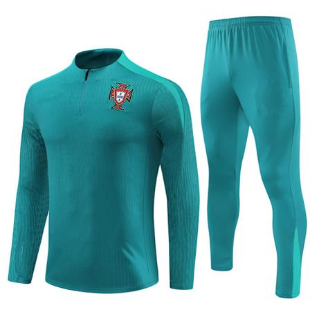 2425 Ny Halv Zip Fodbold Træningstøj Sæt til Efterår og Vinter til Voksne og Børn Portugal / Green L