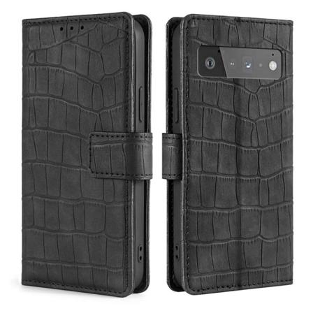 Krokotiilin Nahkainen Läppäkotelo For Google Pixel 6 Pro - Musta Black