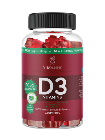 VitaYummy D3 Vitamins 30 μg, Bringebær, 60 stk.