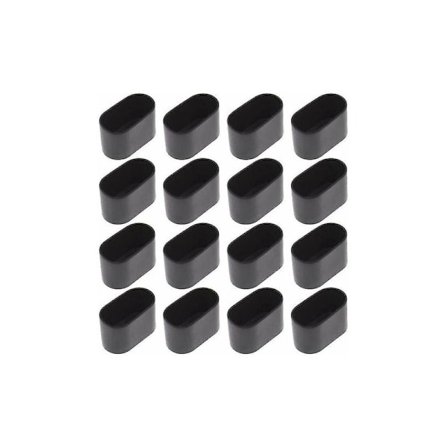 16 soikeaa huonekalutassua pöydille ja tuoleille, 15 x 30 mm, musta