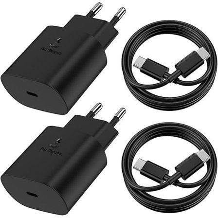 Hurtigoplader - Samsung - 25W - 2 USB-C Kabler 1M - Sort - Strømadapter