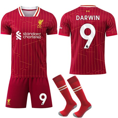 2024-2025 Liverpoolin kotipaita Lapsille Aikuisille Jalkapallopaita Sukkien Kanssa No.9 DARWIN No.9 DARWIN No.9 DARWIN