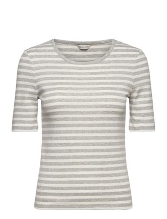 Slim Striped 1X1 Ribbed Ss T-Shirt T-shirts & Tops Short-sleeved Grå GANT*Betinget Tilbud