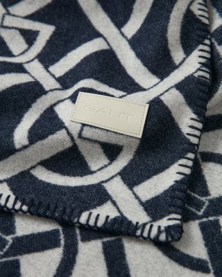 GANT - Ullpledd med monogram-mønster 130x180cm evening blue