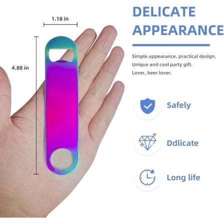 Regnbuefarget Flat Flaskeåpner i Rustfritt Stål - Slitesterk 2-pakning for Barer og Fester Rainbow colors Medium