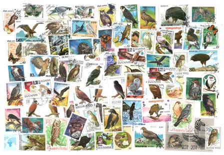 Fugle - 70 forskellige frimærker - Stemplet