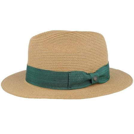 Brixton - Beige fedora Hatt - Roma Straw Packable Tan/Primal Green sFedora @ Hatstore