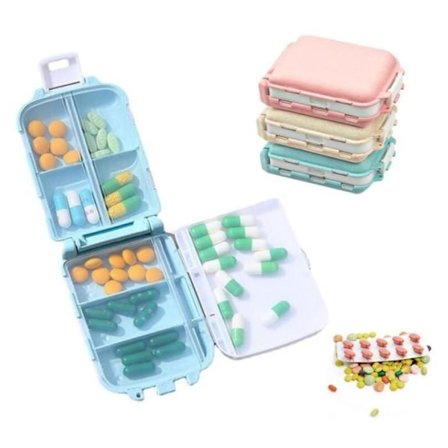 Medicinsk dosett, kapseldoserare med fack, portabel rese-pillerask, vitaminpillerask med lock